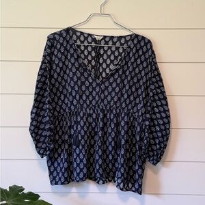 Soft Joie 100% Cotton Blue Patterned Women's Blouse Summer Lightweight Paisley S